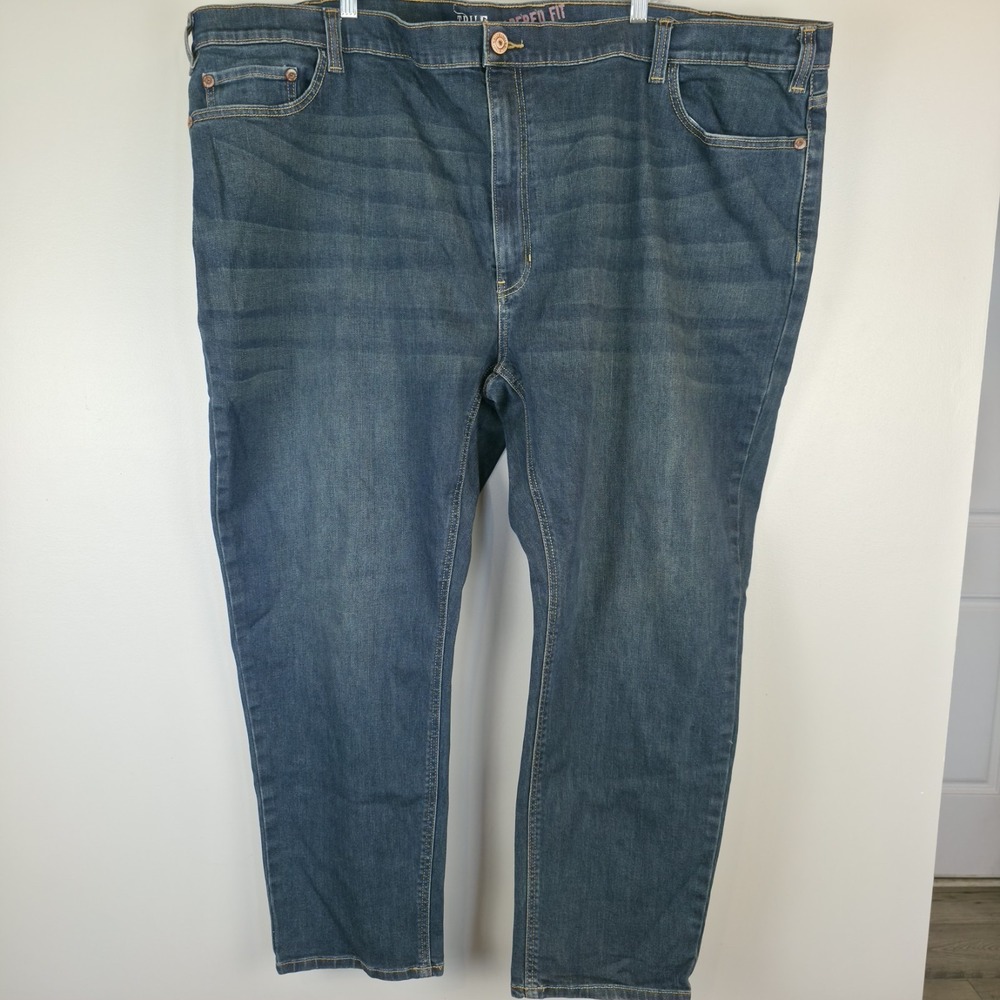 True Nation Jeans Mens 50x30 Dark Blue Relaxed Fit Blue Denim Five Pocket.B43